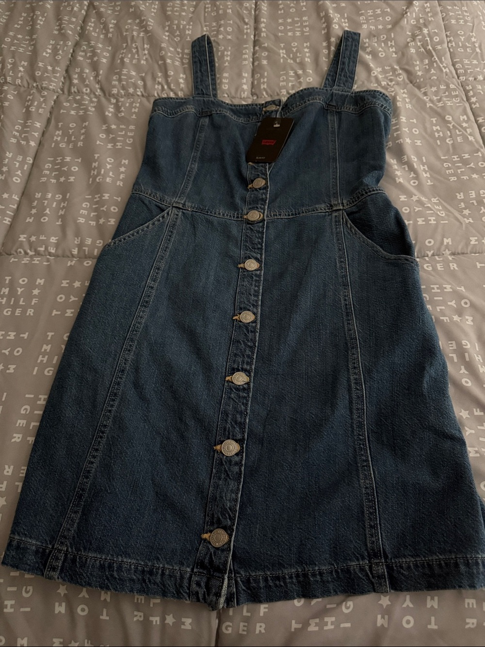 Levi's Indigo Denim Button-Front Pinafore Mini Dress